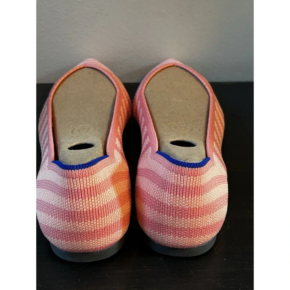 NEW Rothys Women's 8.5 Pink Striped Pointed Toe Knit Flats